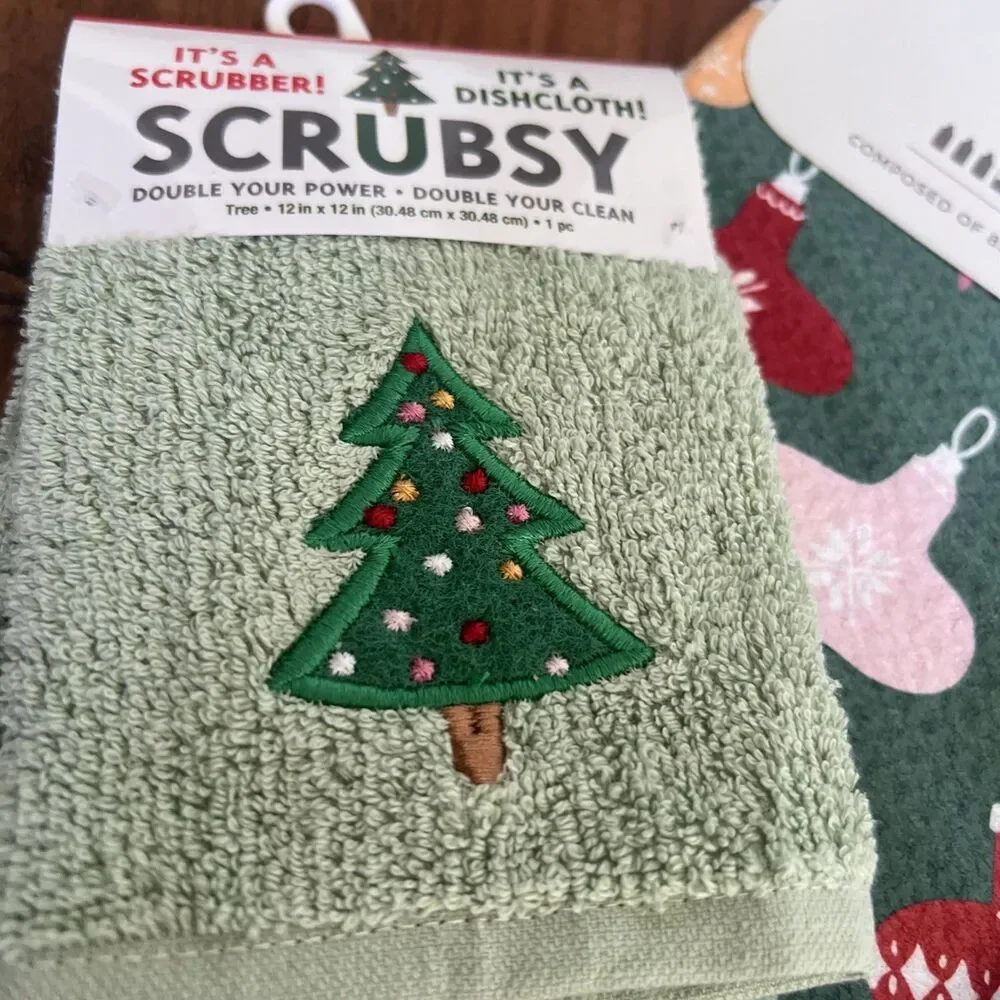 Vibe By MUkitchen 4 Pc Tea Towel Cloths Scrub New Recycled Material Xmas Holiday